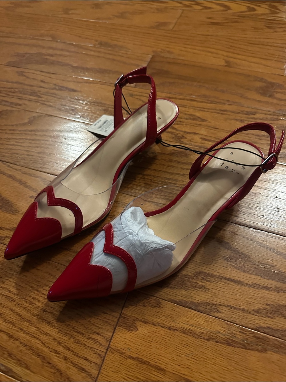 A New Day Red Heart Clear Slingback Kitten Heels – Women’s Size 8 – NWT